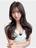 ロングレイヤー　センターパート　モテ髪　ミルクティーベージュ