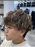 渋谷シャドウパーマメンズマッシュカットセンターパートカット