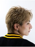 ハイライトミルクティーベージュツーブロックメンズマッシュ