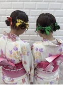【ヘアメ】双子ヘアセット＊編みカチューツインお団子＊新井