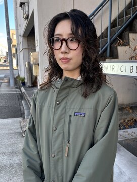 ヘアー アイス 御器所本店(HAIR ICI) 大人かわいいミディアムパーマレイヤーチョコレートブラウン