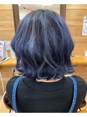 6トーンブリーチあり♪ダークアッシュブルー/切りっぱボブ