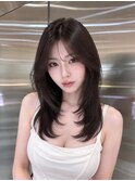 ワンホンレイヤ ー×ダークブルー[デジタルパーマ/ボブ/韓国]