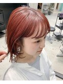 赤髪 ブリーチ無し 切りっぱなし 伸ばしかけ ボブ ショート