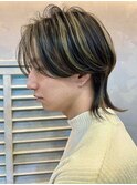 ハイライトで色気のあるウルフカットに 中性ウルフ A0228