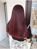 ブリーチなしダブルカラーワインレッド暖色ロング