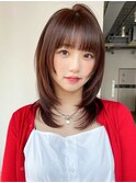 ミディアム前髪カット顔周りレイヤー_ba512603