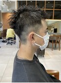 □アッシュブラックハイライトマッシュパーマウルフ
