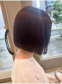 大人チェリーブラウン×切りっぱなしボブ