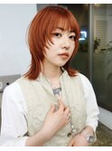 オレンジブラウンマッシュウルフカット