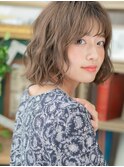 グレーベージュ小顔ゆるふわボブパーマA2上尾20代30代40代