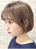 似合わせカット前下がりボブショートボブフルバンググレージュ