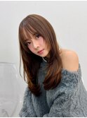 王道かわいいシースルーバングレイヤーハッシュカットグレージュ