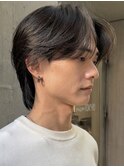 メンズセンターパートウルフセンターパートニュアンスパーマ襟足