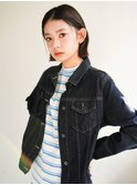 ミディアムヘア/斜めバング/グレージュカラー/新宿駅