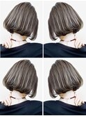外国人風ボブ ハイライトグラデーション グレージュ　外ハネ