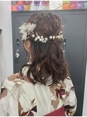 ハーフアップ/ヘアセット/卒業式袴/金箔