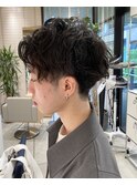 メンズスパイラルパーマ/ツーブロックマッシュ/フェード/短め