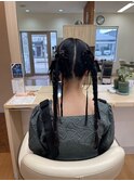 お呼ばれヘア/ヘアアレンジ/ヘアセット/ツインテール/三つ編み