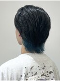 【江添茉友】メンズウルフ/インナーカラー/ブルーグリーン