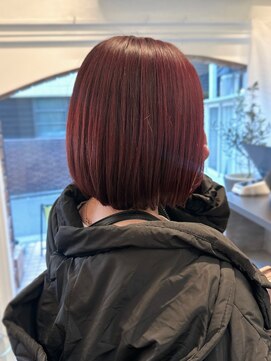 ラレイ ハラジュク(Lalei harajuku) 【白石】ブリーチなしワインレッドボルドー内巻きボブ暖色原宿
