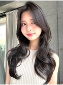 薄めバング韓国ヘアコテ巻きパーマレイヤーカット顔周りカット
