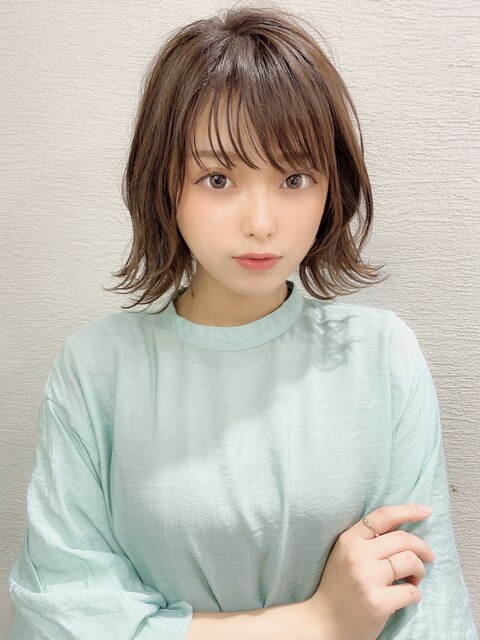 顔型別ヘアスタイル小顔マロンベージュAラインボブ30代吉祥寺