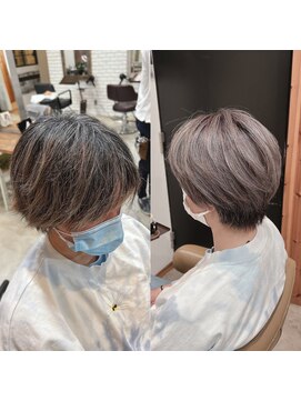 ディッシュ 五反田(dish) 脱白髪染めハイライト/グレージュショート★五反田美容室
