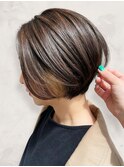 30代40代◎秋のひし形ハイライト大人ショートボブ艶髪透明感