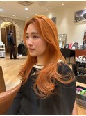 アプリコットオレンジヘア 艶髪 ゆるふわロング 銀座 有楽町