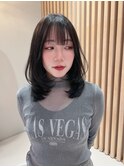 ミディアムレイヤー/グレージュ/韓国/小顔