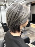 メンズショート　顔周りカット　シルバーカラー　ケアブリーチ