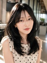 シオン(shion) 前髪カットミディアム顔周りレイヤー韓国ヘア_F1759