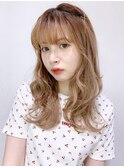 前髪ピンアレンジ_チェリーブラウンフェミニンロング_8641