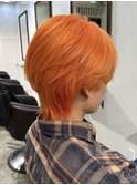 センターパートウルフ×ハイトーンオレンジ
