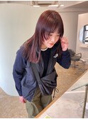 チェリーカラー　パープルブラウン　顔まわりカット　前髪カット