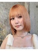 原宿切りっぱなしミディアムボブハイトーンケアブリーチカラー◆