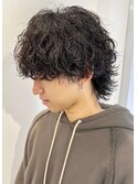 波巻きスパイラルパーマメンズマッシュツイストブルーブラック