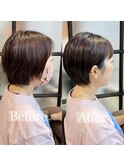 カットで変わるお客様before afterショートヘア/白髪ぼかし