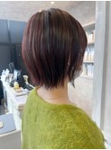 福山人気20代30代40切りっぱなしミニボブ艶カラータイトヘア小顔