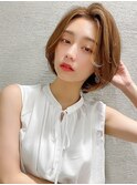 前髪パーマ/韓国くびれミディ/マロンベージュ/モテ髪/ミニボブ