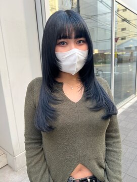 カフ(CAF) CAF松本/レイヤーカット/ネイビーブルー/20代/30代/大阪/心斎橋