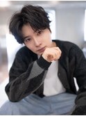 韓国マッシュダークアッシュニュアンスパーマメンズカット黒髪