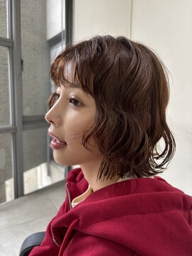 メゾンアクア 表参道(Maison ACQUA) +小顔ミディアムパーマミディアムデジタルパーマボブパーマ黒髪