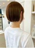 福山市美容室Caary人気 スッキリ顎上ミニボブ春カラーオレンジ