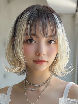 レヴ 草加店(LEV.) 外ハネワイドバングブルーブラック艶髪イメチェン