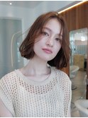 大人かわいい前髪セシルカットココアブラウンフリンジウェーブ