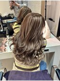 ハイライトカラーくびれヘアアプリコットオレンジ