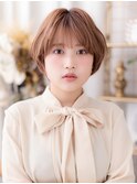 丸みショートボブ/ミルクティーベージュ/ふんわりショート/20代g
