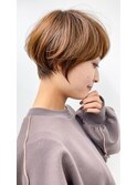 【長谷川】大人可愛いベージュ前下がりショートボブ丸みショート
